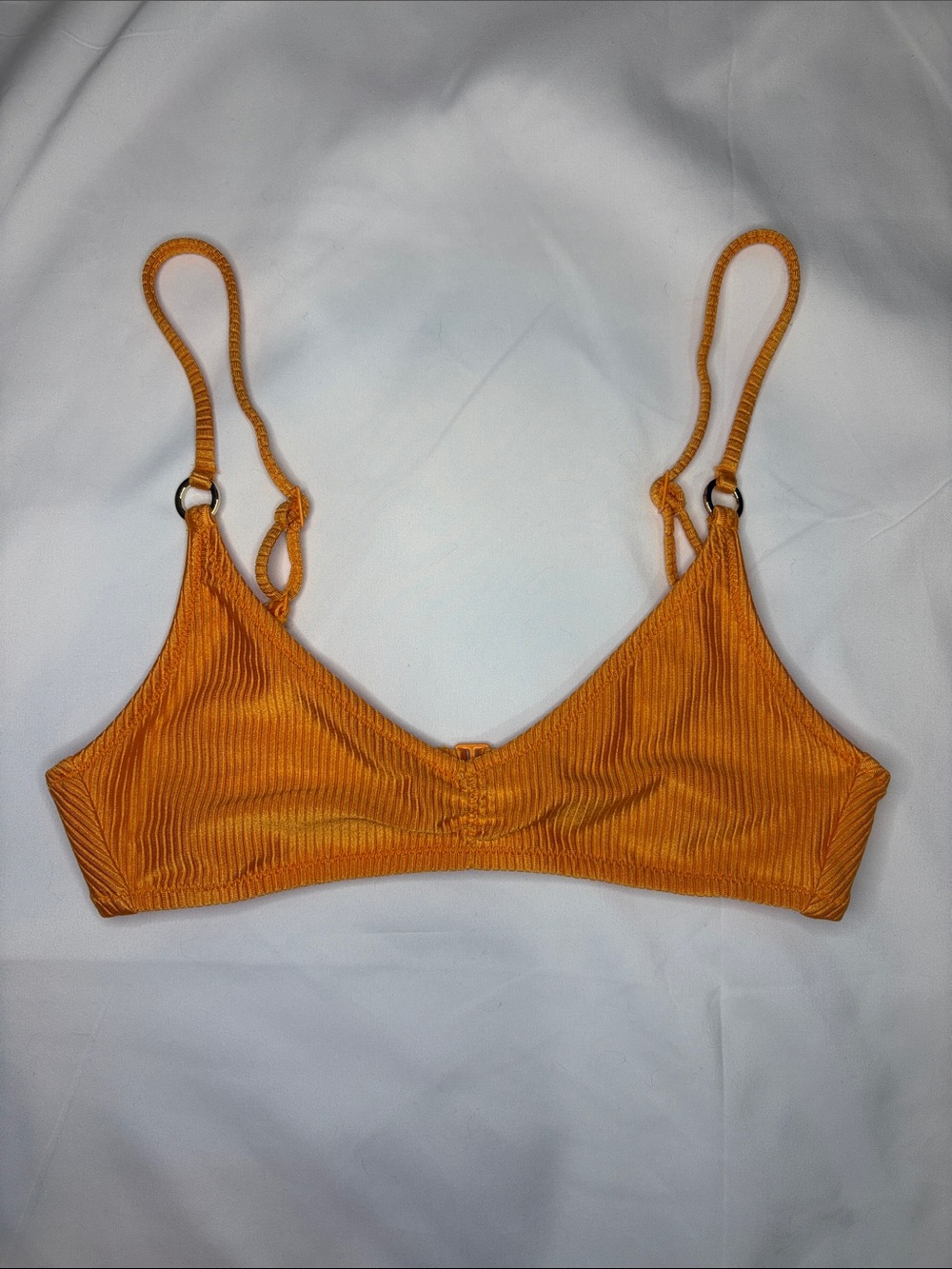 Aerie Beach Babe Shine Rib Voop Bikini Top Bright Orange Ribbed Metallic Ring XS